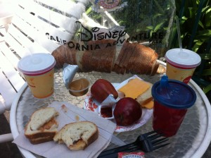 Poolside lunch - bread, cheese, fruit and peanut butter.  #heaven