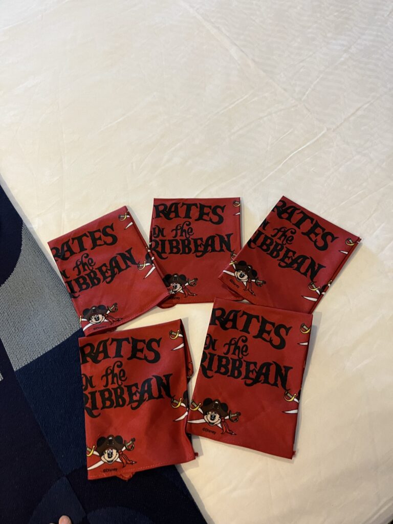 Bandanas in our stateroom, for our Pirate Night