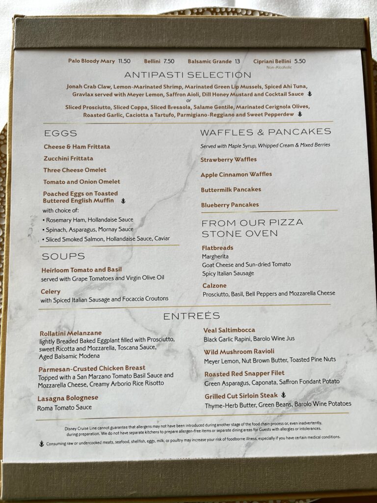 Palo Brunch Menu